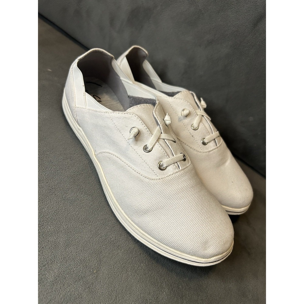 Clarks Breeze Ave Womens 11W White Canvas Casual Shoes Lace Up New No Box